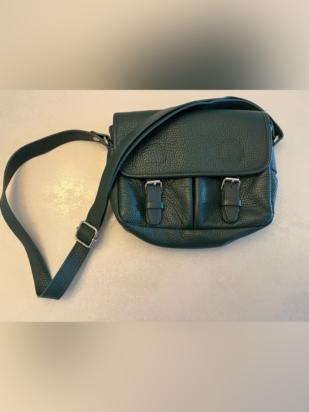 GROOM Paris Dark Green Pebbled Leather Crossbody Bag